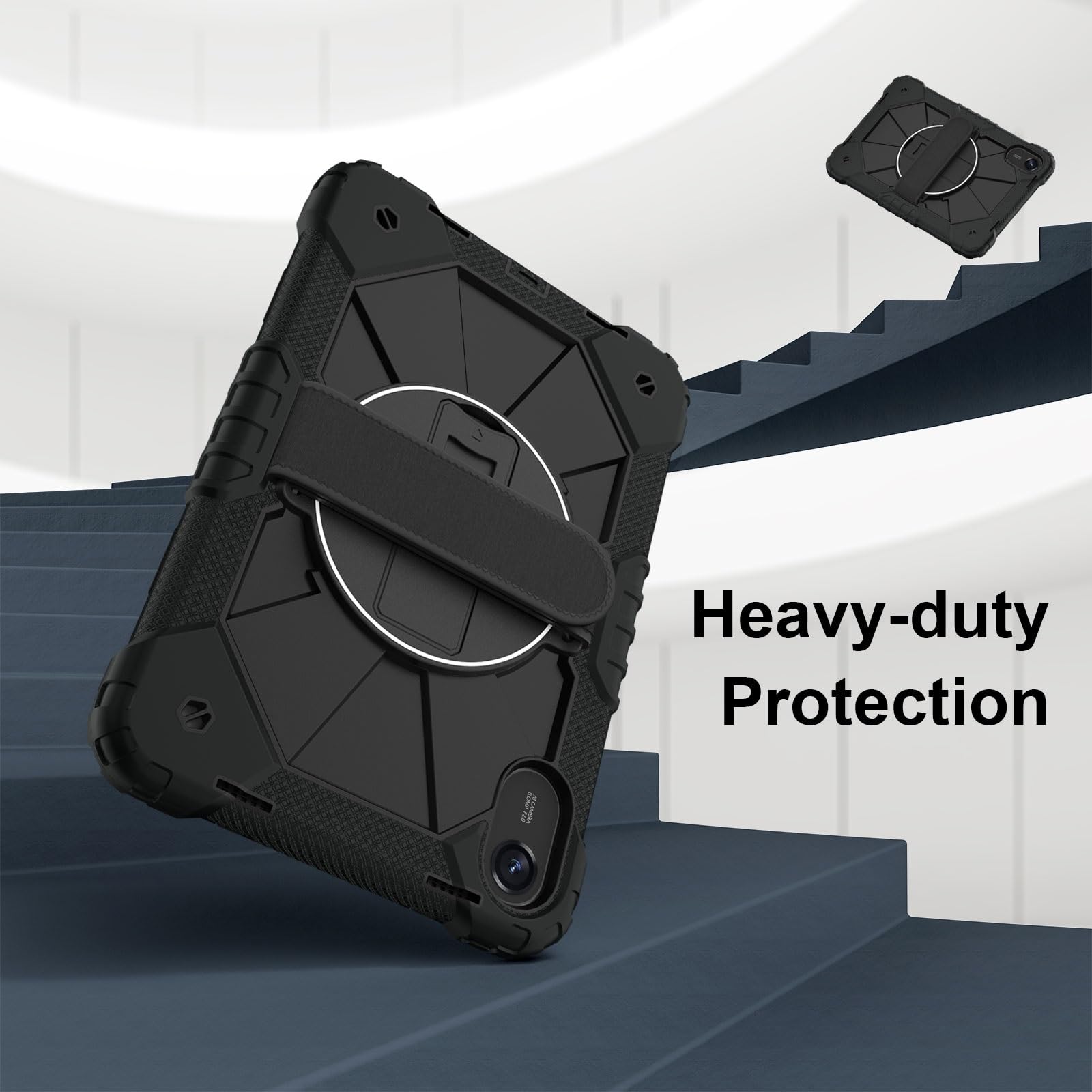 Housse pour Tablette Étui Robuste for Xiaomi Redmi Pad 2 11 Pouces (2025) avec Protection d'écran, béquille rotative, dragonne et bandoulière Amovible, Coque Antichoc(Svart)