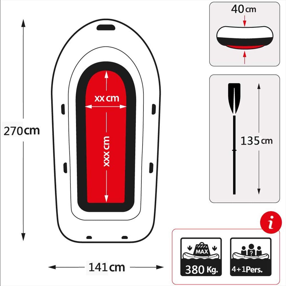 WolFum Grands radeaux gonflables pour rivières avec auvent, Bateau Gonflable avec rames 4 Personnes, Bateau Gonflable pour Piscine avec auvent, Kayak de randonnée
