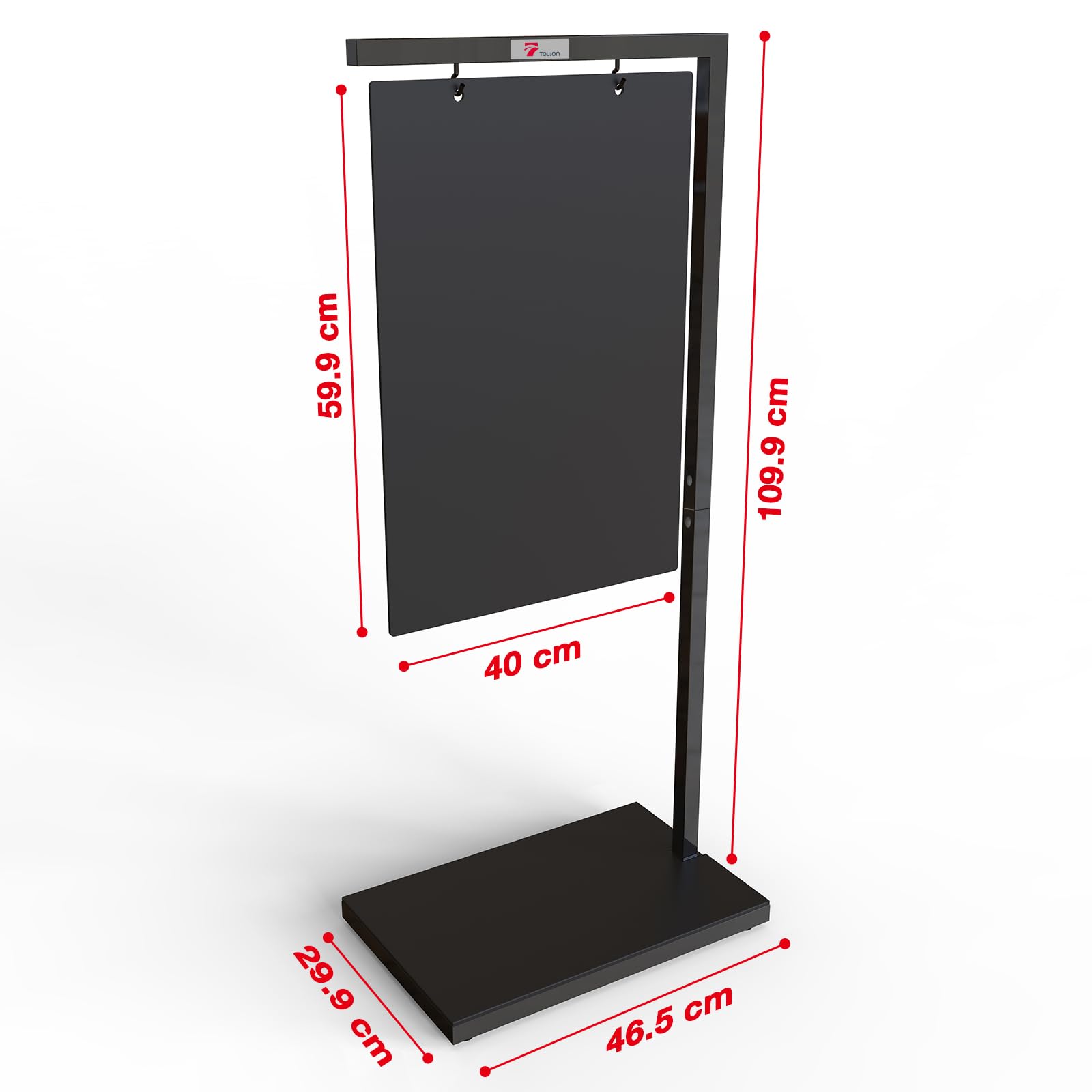 Towon - Grande lavagna da terra con cavalletto in metallo nero, lavagna per gesso da appendere all'aperto con base in metallo per caffè, bar, bistrot, fiorista o matrimonio, portatile e doppia faccia