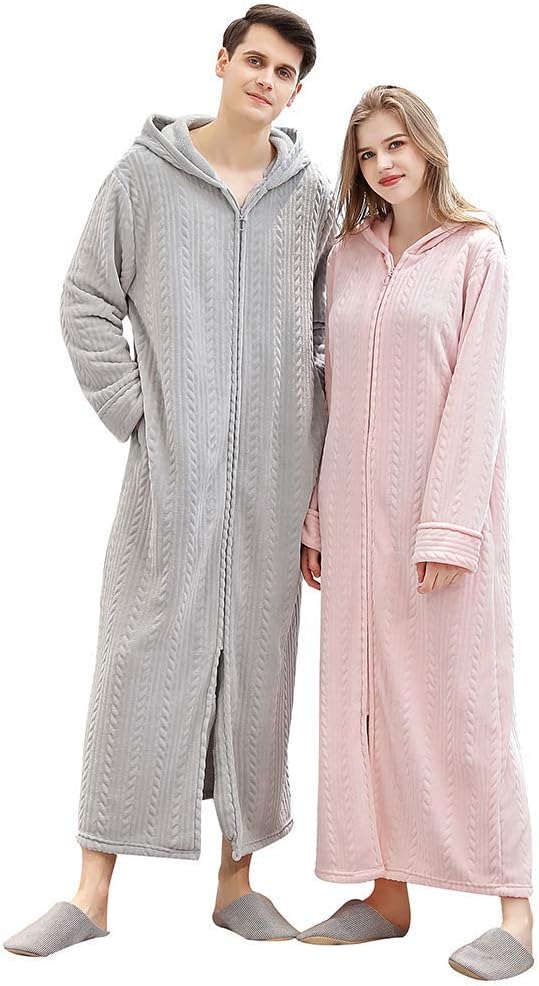 Oksun Womens Fleece Warm Robe: Cozy Flannel Long Zipper Bathrobe - Plush Winter Housecoat Nightgown - Image 3