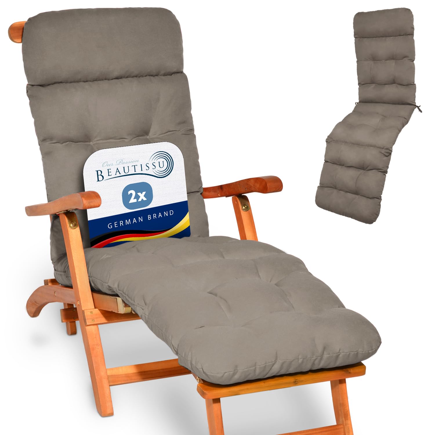 Beautissu Taupe 2X Deck Chair Sun Lounger Cushion 200X50x8cm Flair Dc – Outdoor Garden Recliner Sunbed Steamer Chair Cushions For Patio Garden Terrace Balcony