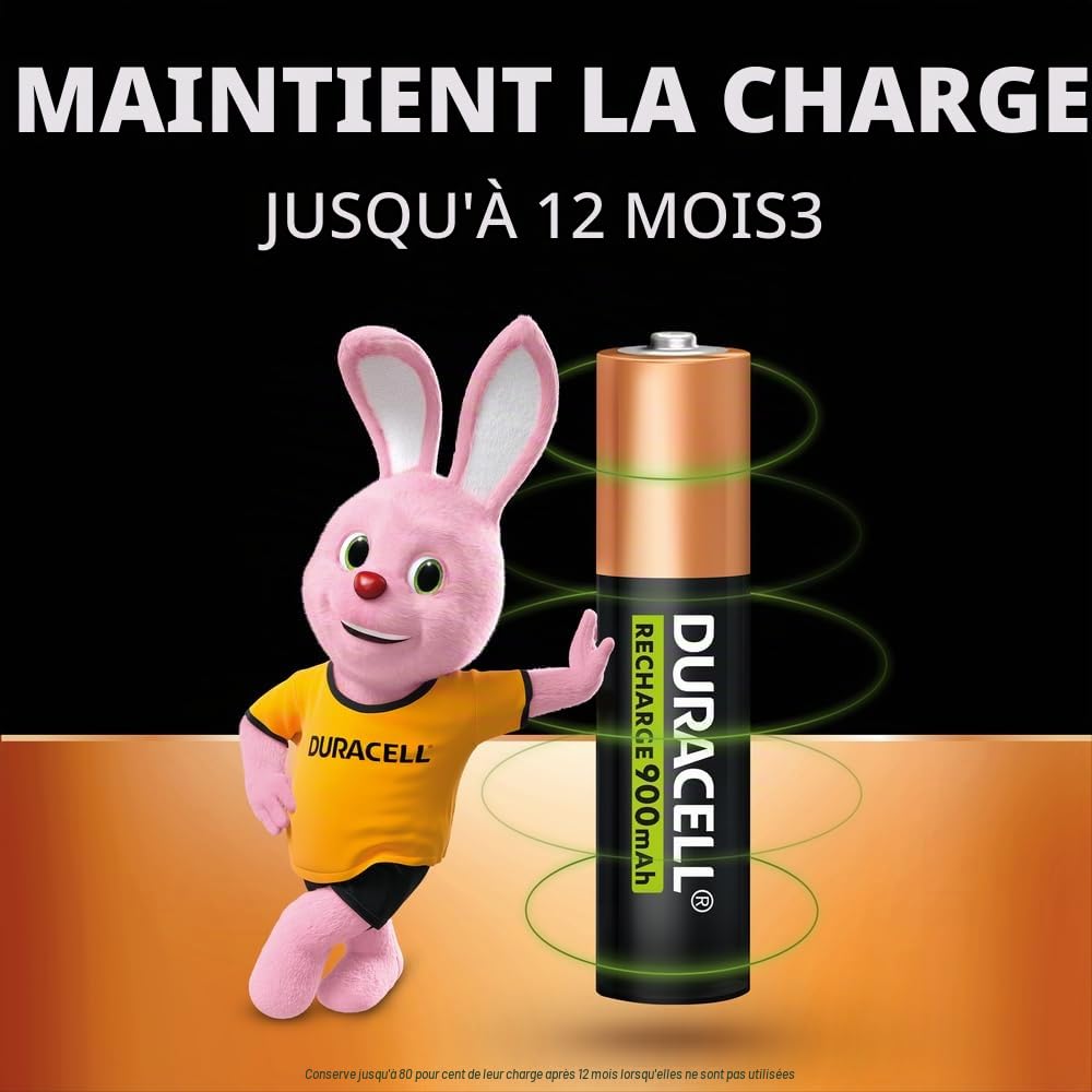 Duracell Lot de 12 piles rechargeables AAA 900 mAh (3 blisters de 4 piles)