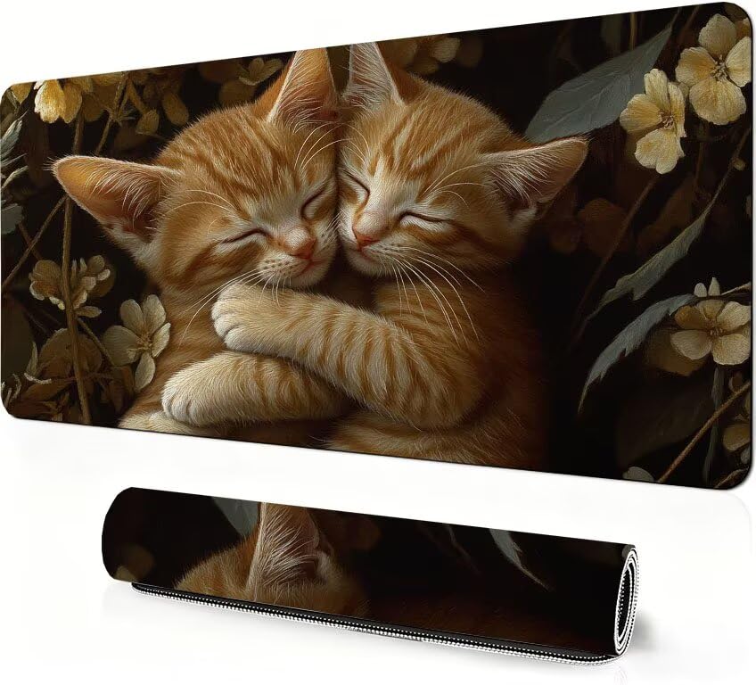 Cadeaux pour hommes et passionnés informatique tapis de souris XXL chat fleur