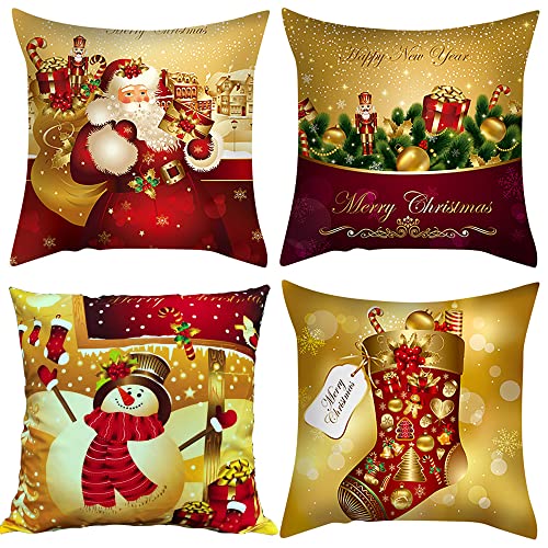 Weihnachts-Kissenbezüge, für Sofa, Couch, Weihnachtsdekoration, Überwurf, Weihnachtsmann, Schneemann, Socke, Geschenk, 45,7 cm, 4er-Set Cover