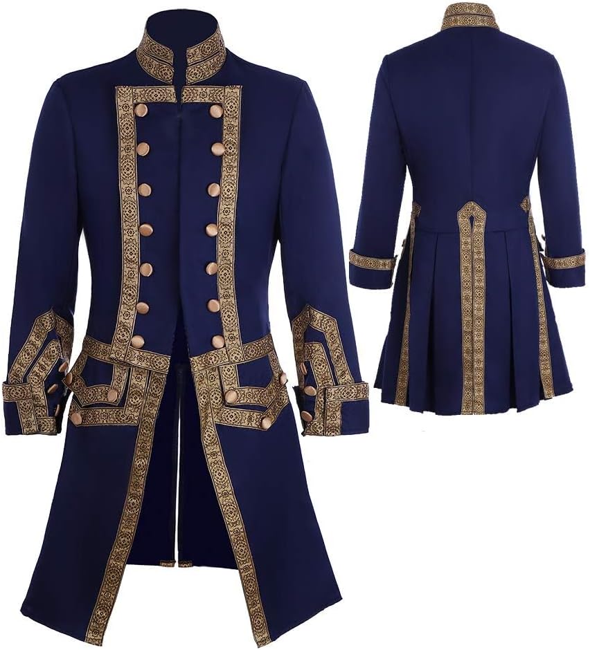 CosplayDiy Men's 18th Century Colonial Military Uniform Tailcoat Costume Medieval Victorian Men's Regency Outfit