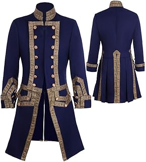 CosplayDiy Men's 18th Century Colonial Military Uniform Tailcoat Costume Medieval Victorian Men's Regency Outfit
