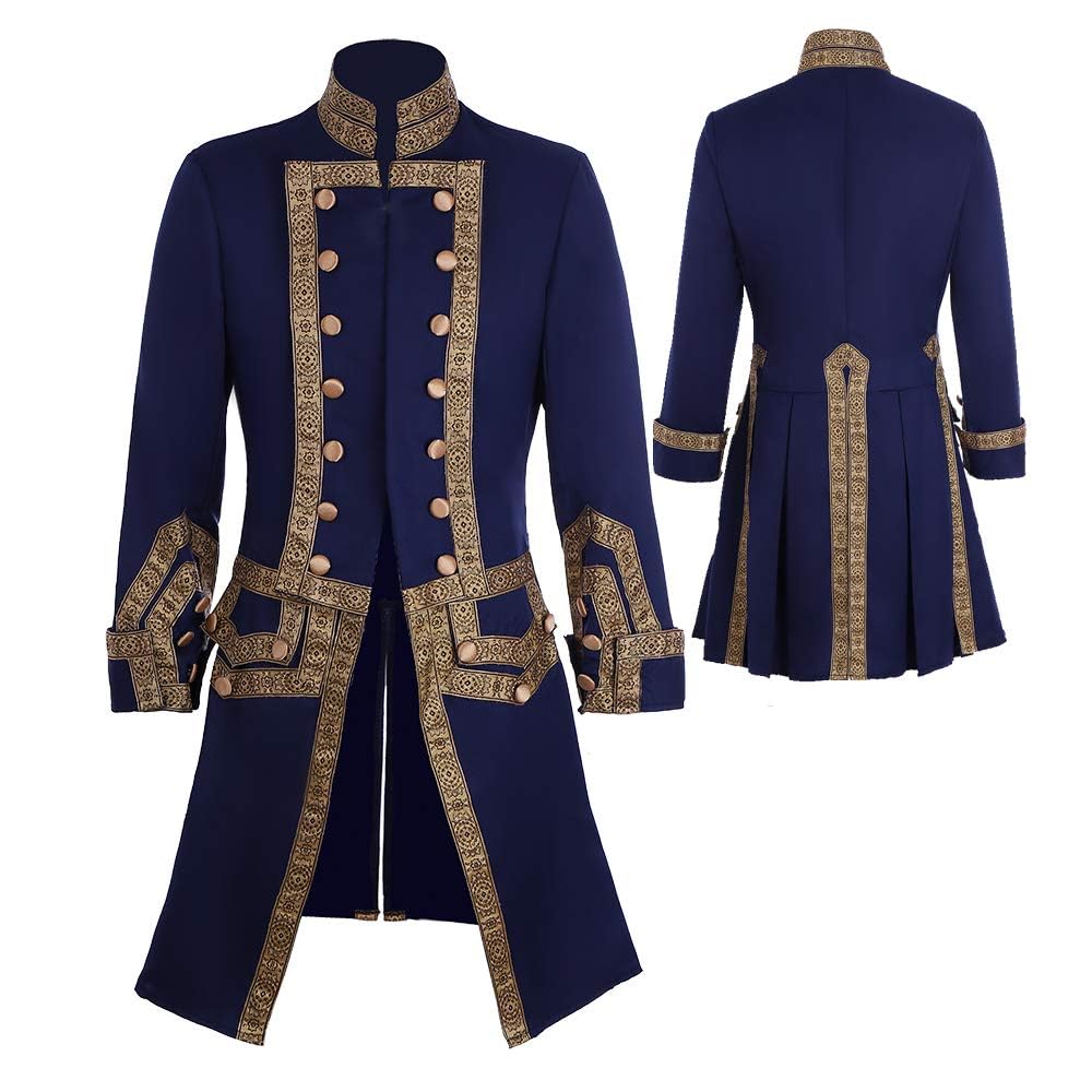 CosplayDiy Men's 18th Century Colonial Military Uniform Tailcoat Costume Medieval Victorian Men's Regency Outfit