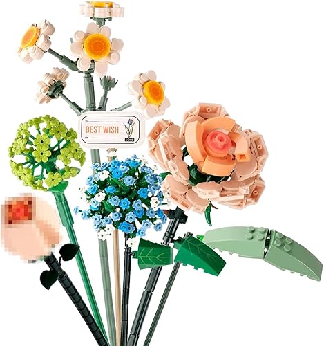 Miniatura 1 de Juego de construcción de ramos de flores de ladrillos pequeños, flores artificiales, decoración única para el hogar, 680 piezas de colección