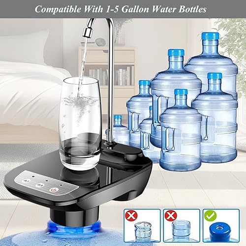 Miniatura 5 de Bomba dispensadora de agua potable, bomba automática de agua de escritorio para jarras de agua de 1 a 5 galones, bomba de botella de agua eléctrica