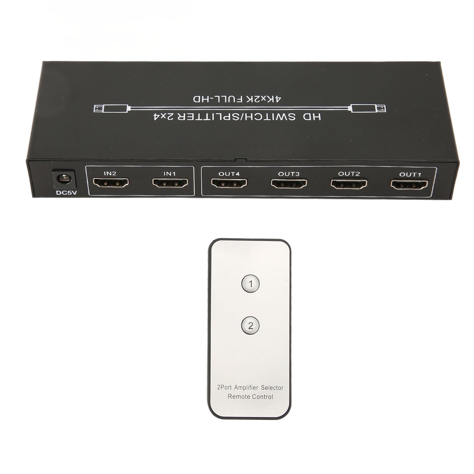 Splitter HDMI, Commutatore Splitter HDMI 2 Ingressi 4 Uscite 4K X 2K 60Hz 2x4 con Telecomando, Splitter TV a 2 Vie, Distribuisce 2 Segnali HDMI su 4 Display UHD (Spina UE 100‑240