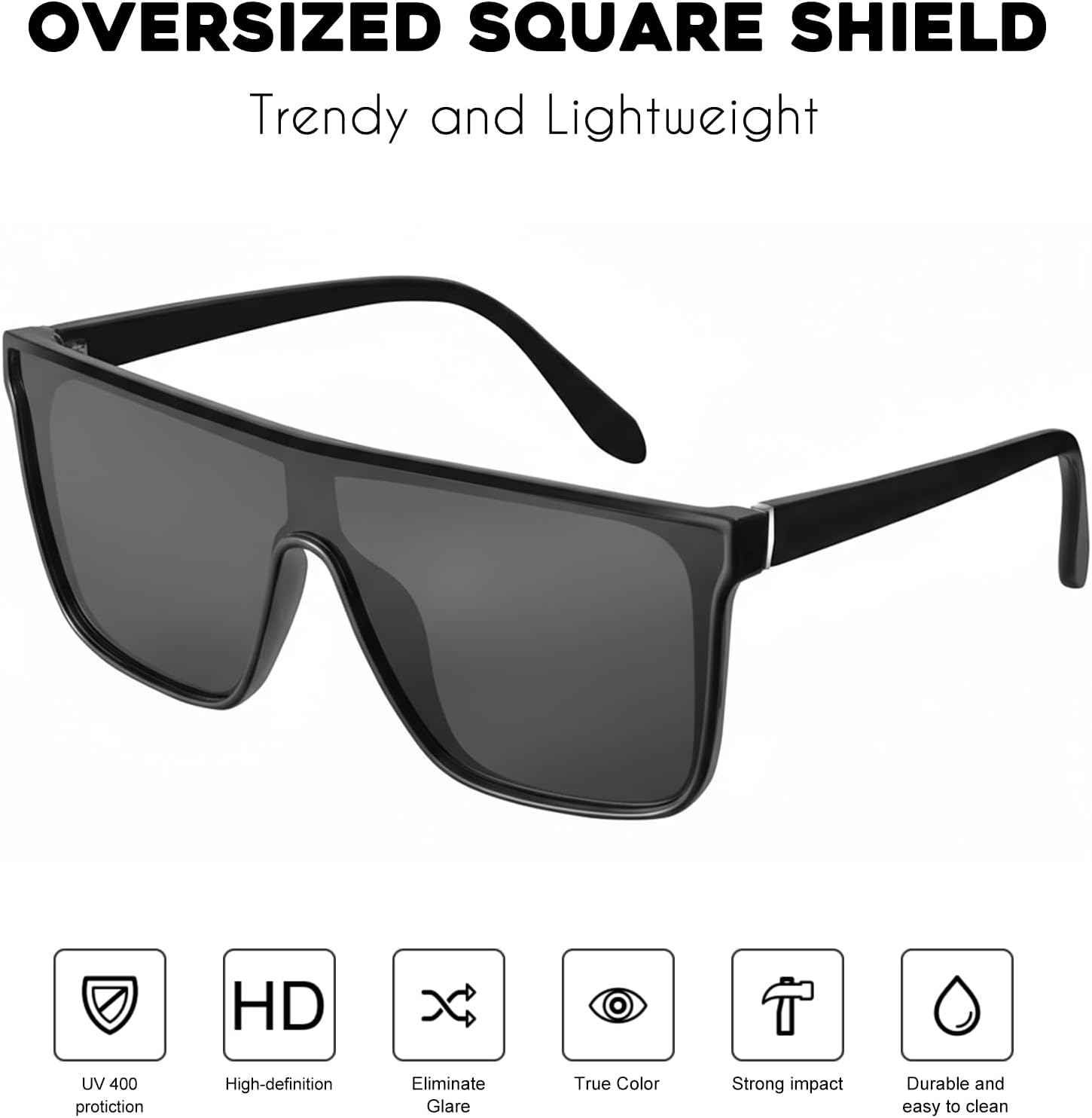 mosanana Polarized Oversized Square Sunglasses for Women Men, Trendy Flat Top Fashion Shield Shades MS52363 - Image 2