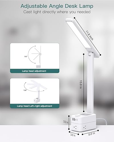 Miniatura 6 de Addtam Lámpara de escritorio LED con soporte para bolígrafo, lámparas de estudio con 3 tomas, 4 puertos de carga USB (2 USBC), 3 modos de color,