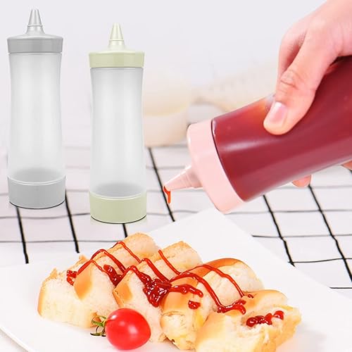 Miniatura 7 de DOERDO - 3 botellas de plástico para salsa, condimentos, ensalada, aderezo, salsa de tomate, aceite de oliva, barbacoa, 12 onzas con tapa (claro,