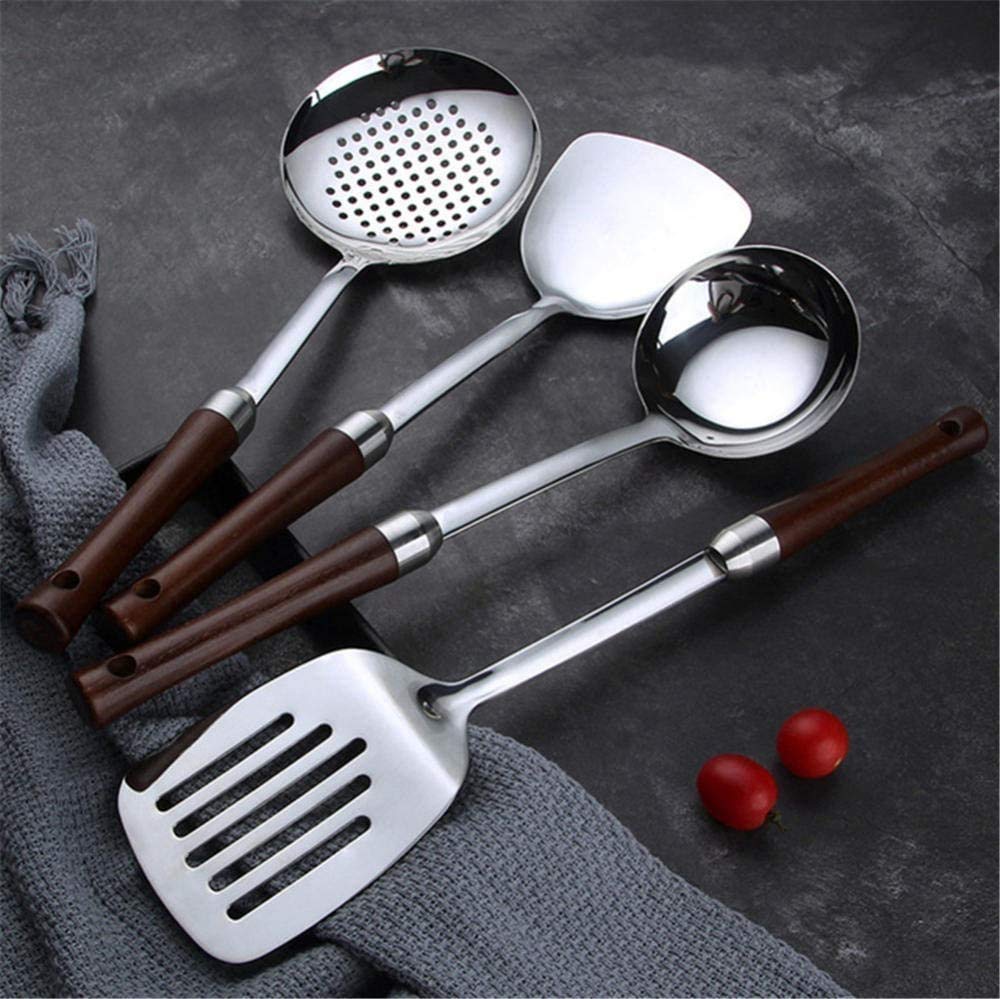 Ensemble d'ustensiles de Cuisson en Acier Inoxydable, 6 pièces ustensiles de Cuisine, Outils de Cuisine sertis avec Porte-ustensiles antiadhésif et résistant à la Chaleur, Facile à Nettoyer