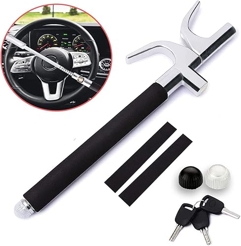 VaygWay Cerradura antirrobo universal para volante de automóvil con interruptor de ventana de emergencia y 3 llaves, cuerpo de acero duradero,