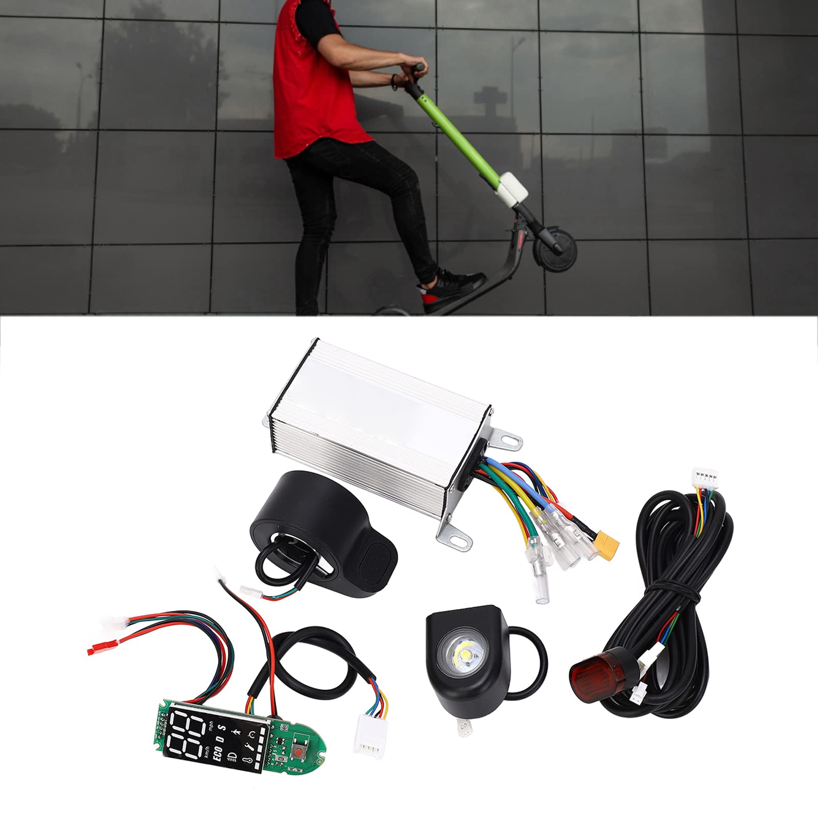 DC 36V 350W Eletric Scooter Controller with LCD Display, Electric Scooter Controller Kit E-Bike Conversion Kits with Circuit Board, Thumb Shifter, Tail Light and Headlight Fitting