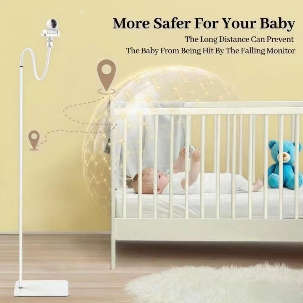 Supporto da pavimento per baby monitor, supporto universale per baby monitor, supporto per fotocamera con base rotonda a 360°, altezza regolabile 90-170 cm, ripiano per monitor video compatibile con