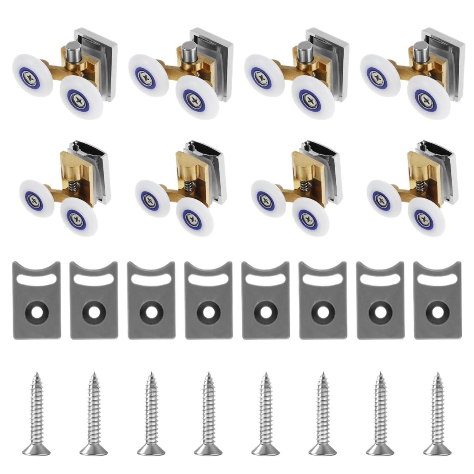 8 Stücke Gebogene Duschtürrollen Duschraumläufer for Glastüren Mit Einer Dicke Von 4-8mm Höhenverstellbar Für Badezimmertüren，Glastür(Gold)