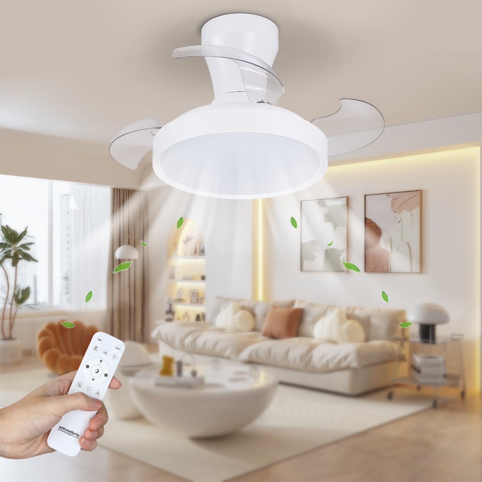 Ceiling fan with light, DC motor, 38W, 6 speeds, retractable blades, 3000K-6500K, summer-winter function, timer, Ø55CM.