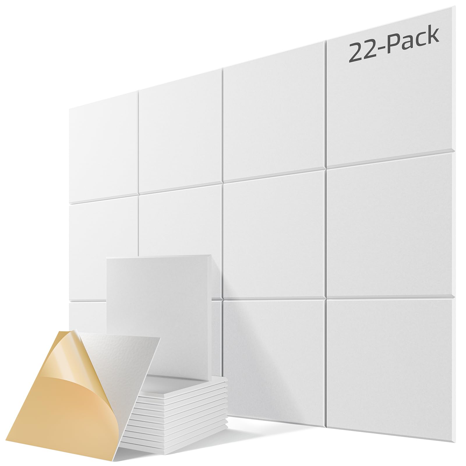 22 Pack Self-Adhesive Sound Proof Foam Panels for Walls 12"x12"x0.4" Fabric