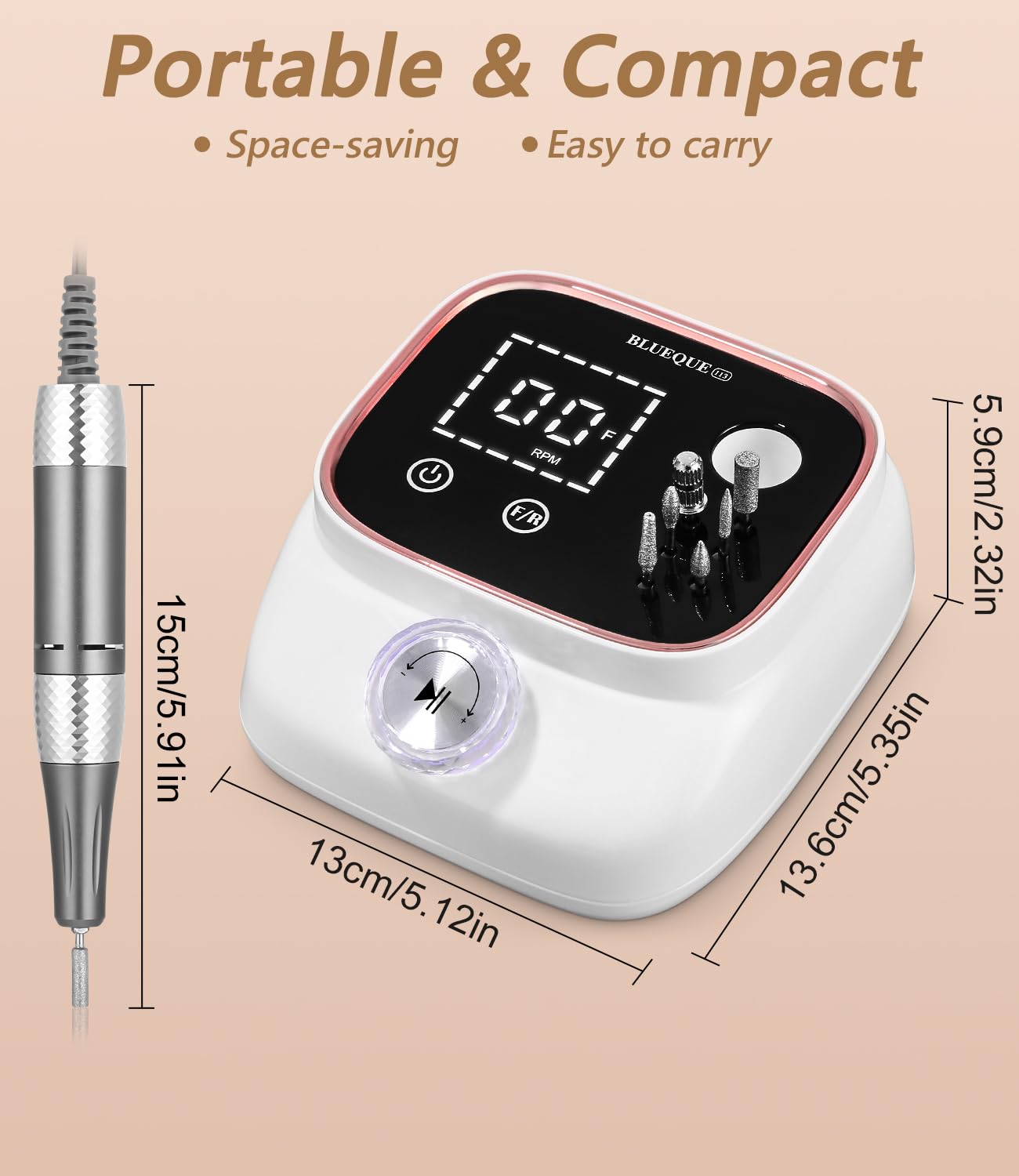 45,000RPM Ponceuse pour Ongles Professionnelle, Lime A Ongle Electrique, Ponceuse Ongles Set, Ensemble d’accessoires Kit avec Manucure Pédicure, pour Salon, Usage Maison, Or Rose