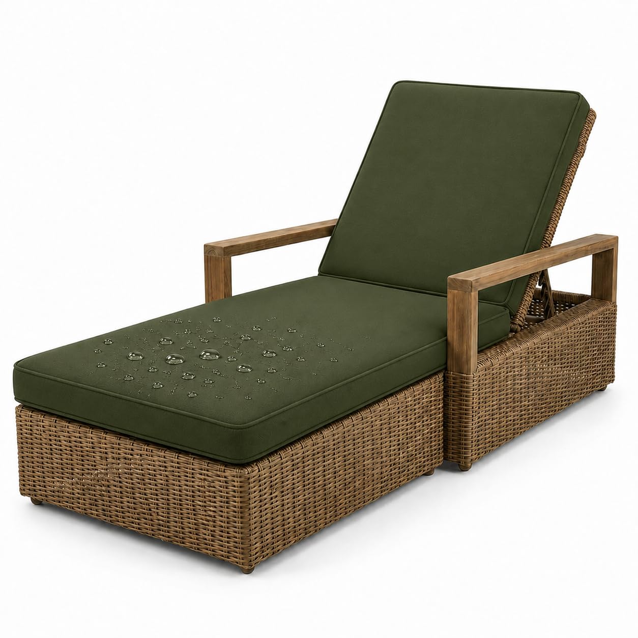 AZMAHT Sun Lounger Cushion Replacement Cushions: Waterproof Thick Padded Lounger Cushion Only with 6 Straps, Non Slip Large Outdoor Sunbed Cushions for Garden Recliner,Army Green,188x58x10cm