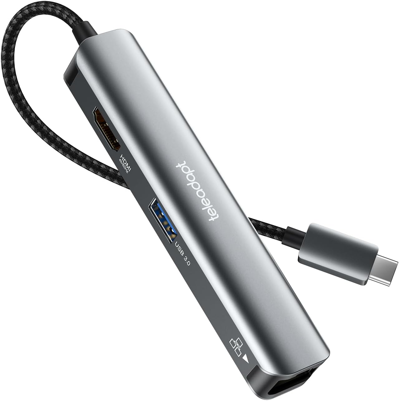 TeleAdaptUSB C Hub Adapter, 5 in 1 USB C Multiport Adapter with 4K USB C to HDMI, 1Gbps Etherent, 3 USB 3.0 Ports, for MacBook Pro, MacBook Air, iPad Pro, Dell XPS and More
