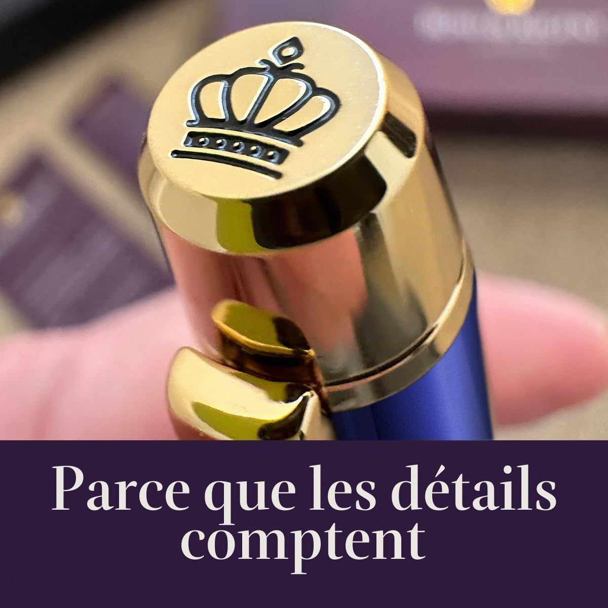 Bond & Regent Stylo à bille bleu roi et or 24 carats – Stylo à bille de luxe certifié | Joli cadeau pour homme et femme