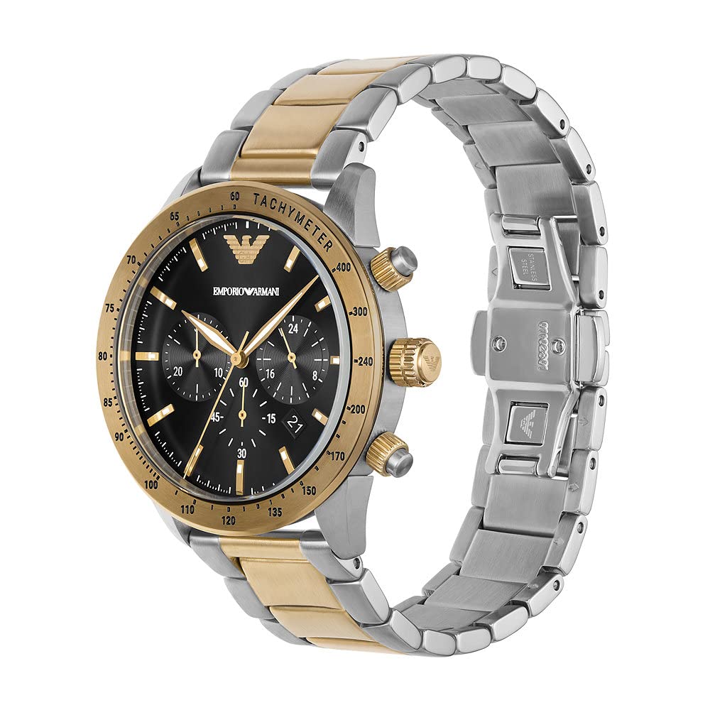 Emporio Armani Orologio Uomo, movimento cronografo, cassa in acciaio inossidabile 43 mm con bracciale in acciaio inossidabile, AR11521