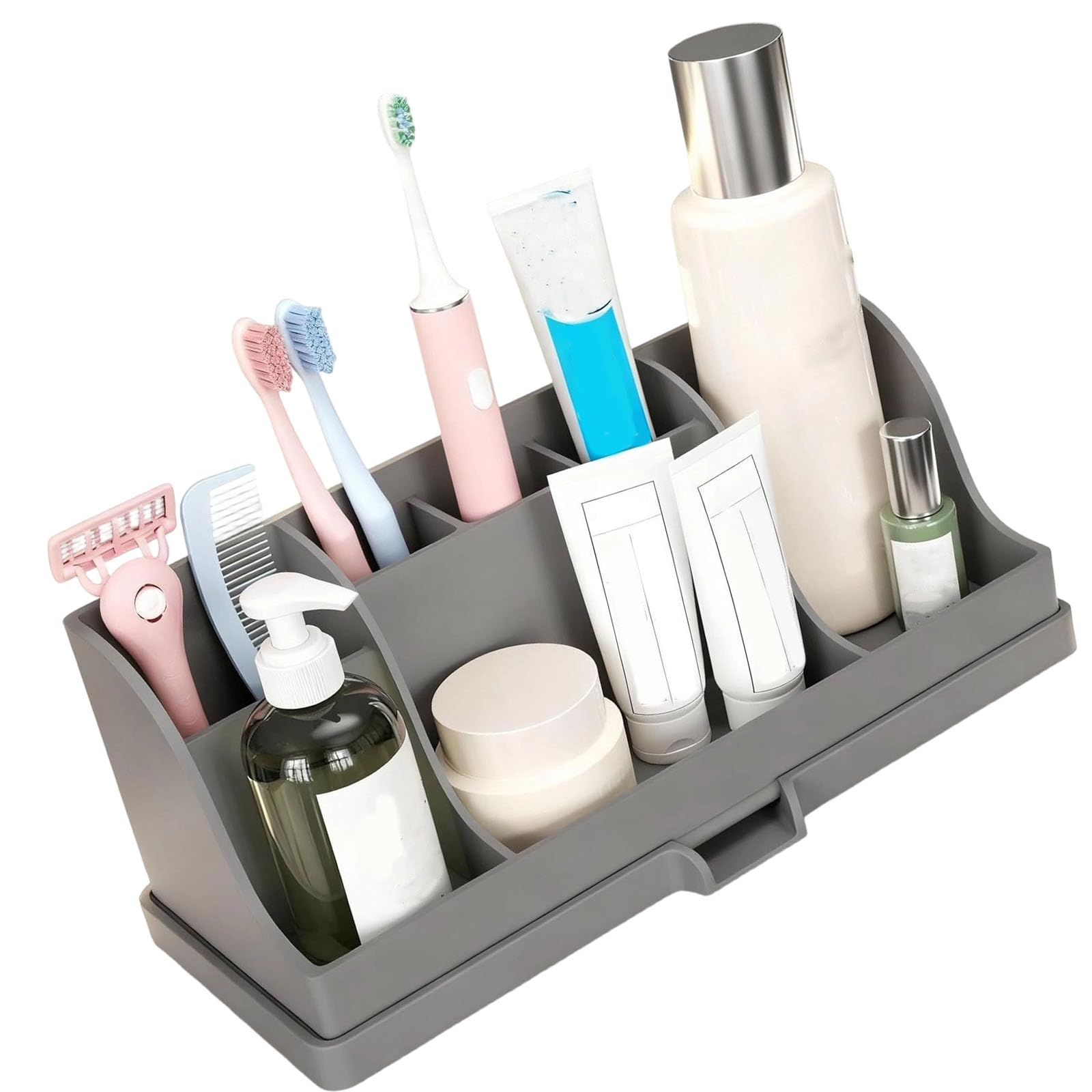 Practical Silicone Toothbrush and Cosmetic Stand Designed for Tidy Countertops in Any Bathroom Not Drill Bathroom Shelf