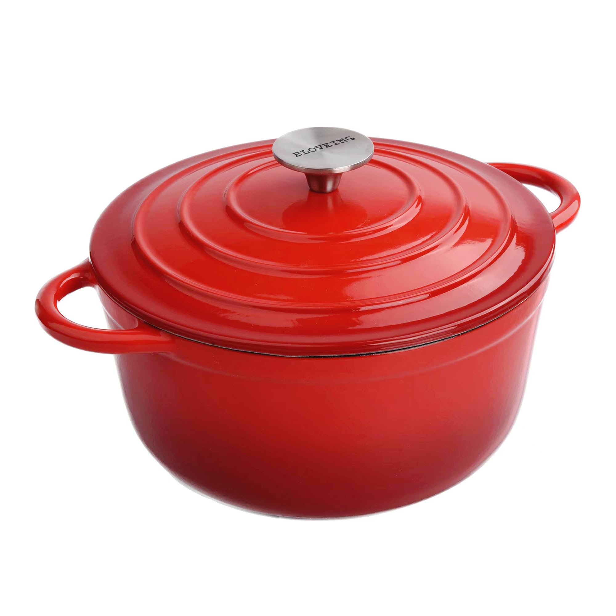 Horno holandés de hierro fundido esmaltado de 3 cuartos de galón con tapa, horno holandés redondo, grande, asas dobles, olla redonda clásica para hornear en casa, cocinar, rojo