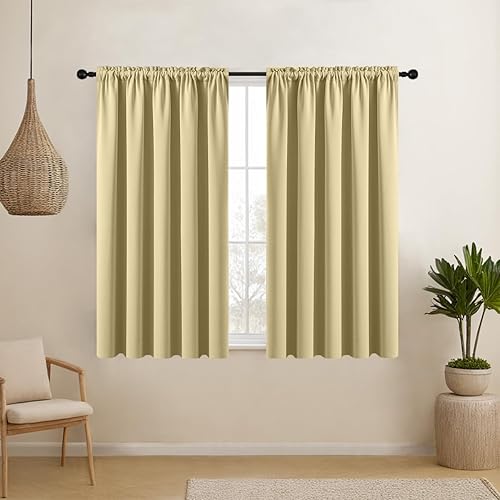 CUCRAF Cortinas opacas cortas para oscurecer la habitación, paneles de cortina para ventana, bolsillo para cortinero, cortinas sólidas con