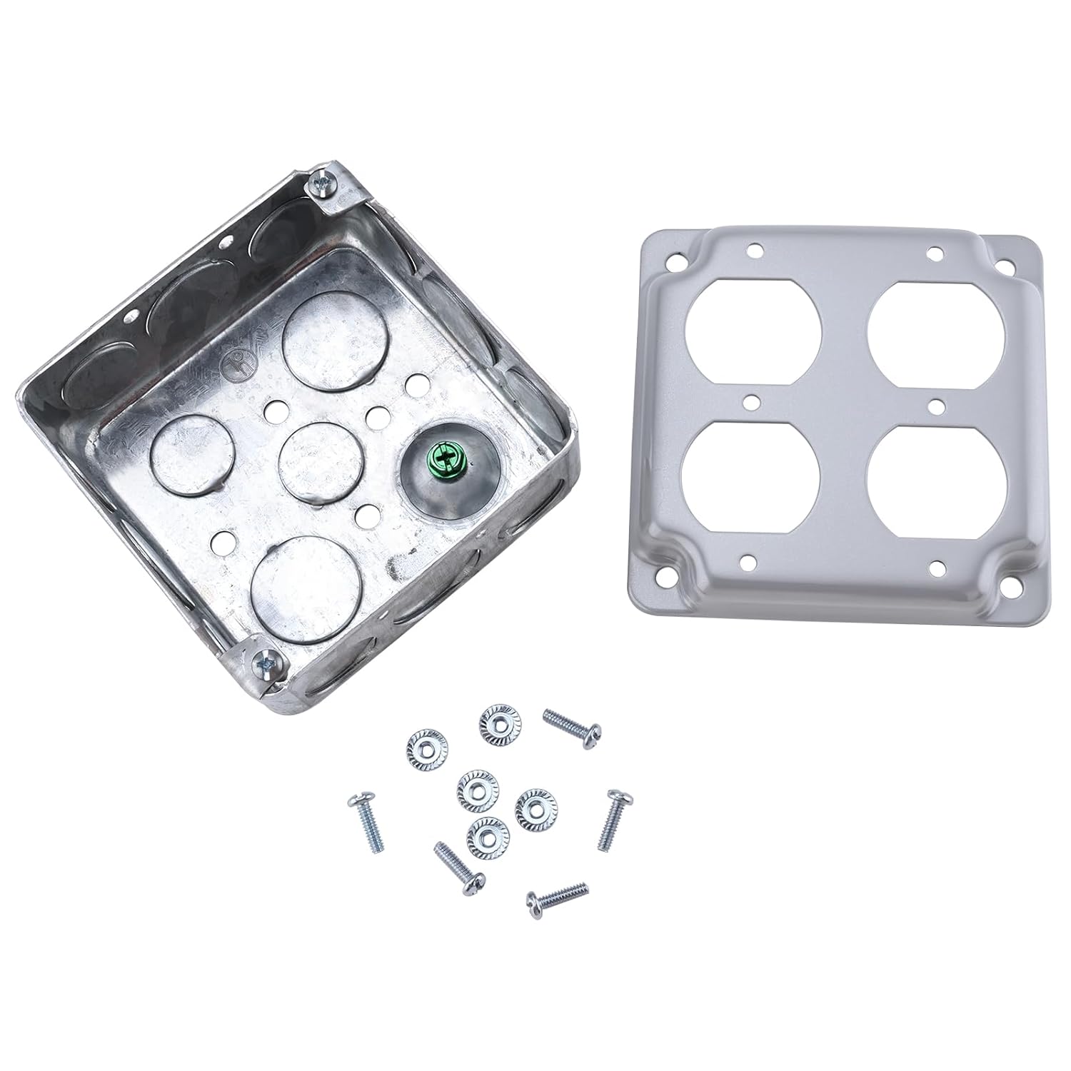 4"x4" Electrical Box with Cover, Metal Electrical Outlet Box Double Duplex 1-1/2'' Deep, 21.0 Cu. in. Capacity, 4 Set