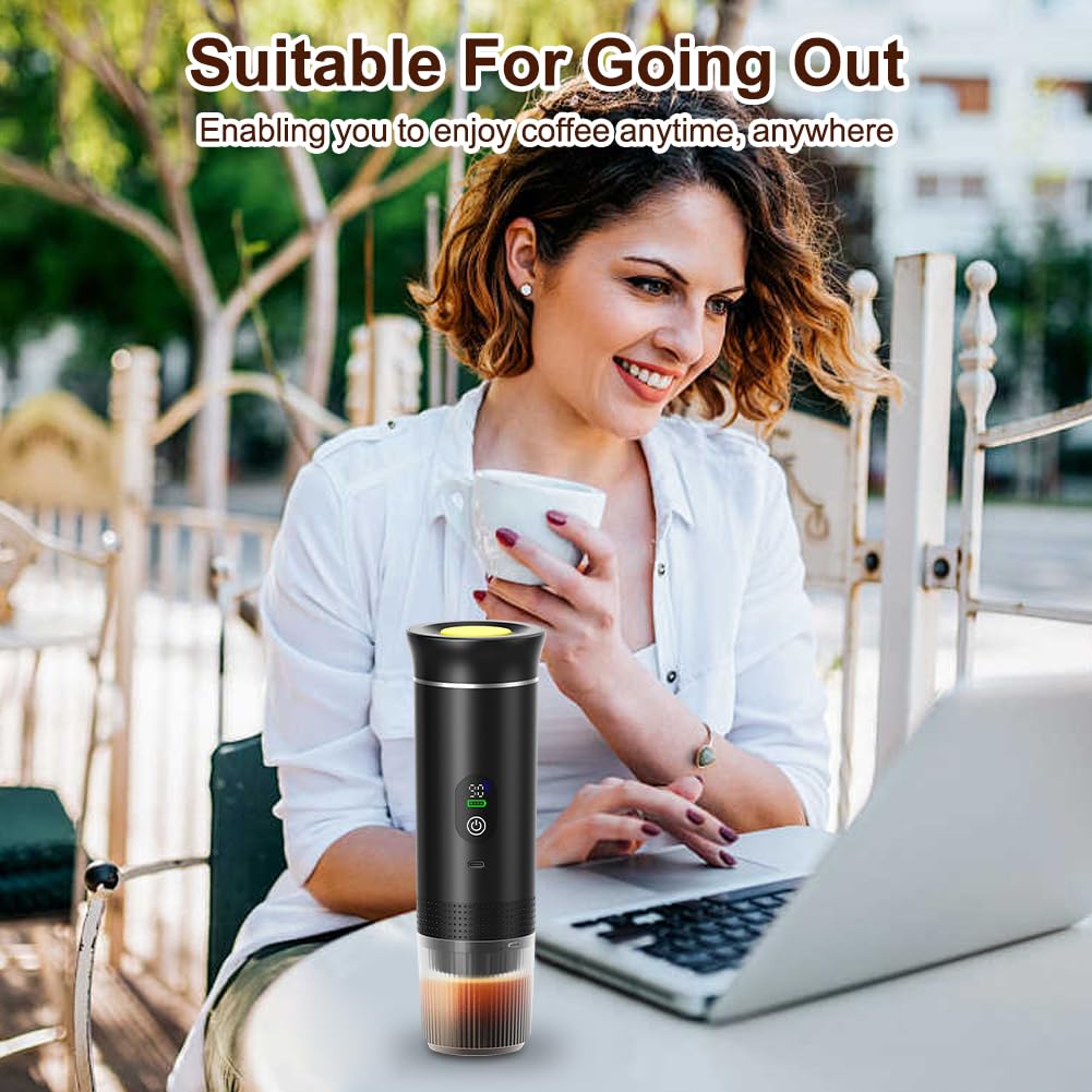 Macchina per caffè espresso portatile 3 in 1 Mini macchina da caffè da viaggio 20 Bar con USB-C, macchina da caffè da campeggio, autoriscaldante, compatibile con caffè macinato e capsule per