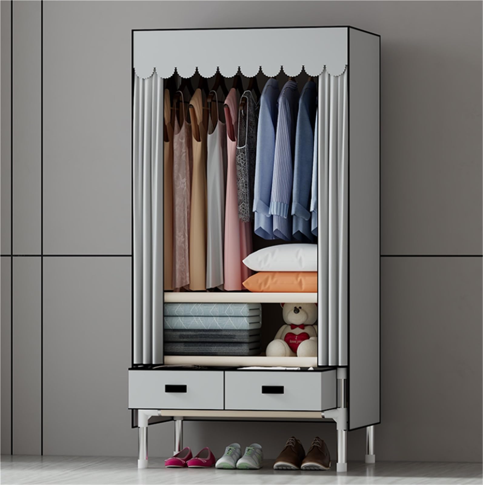 Wardrobe Closet Schrank Tragbarer Kleiderschrank for Aufhängen Von Kleidung, Zur Aufbewahrung Von Kleidung, Tragbarer Kleiderschrank for Schlafzimmer Closet Aufbewahrungsschrank(Beige)