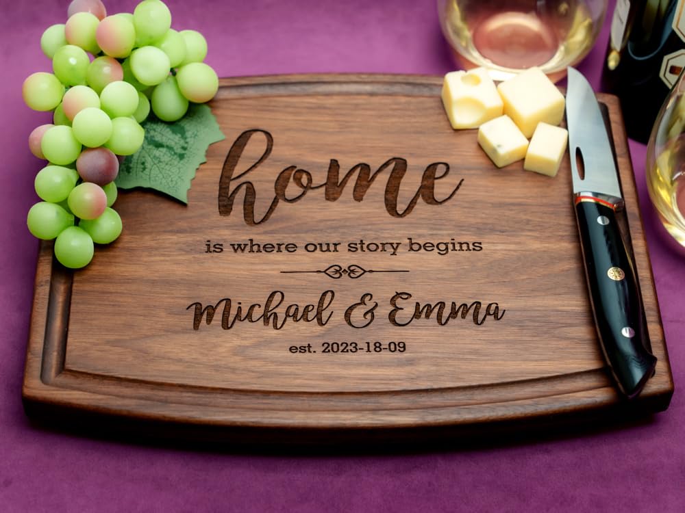Straga Personalized Cutting Boards | Handmade Wood Engraved Charcuterie | Custom Housewarming, Home Purchase Gift for Homeowners, Rest Estate Agents (First Home Design No.925)
