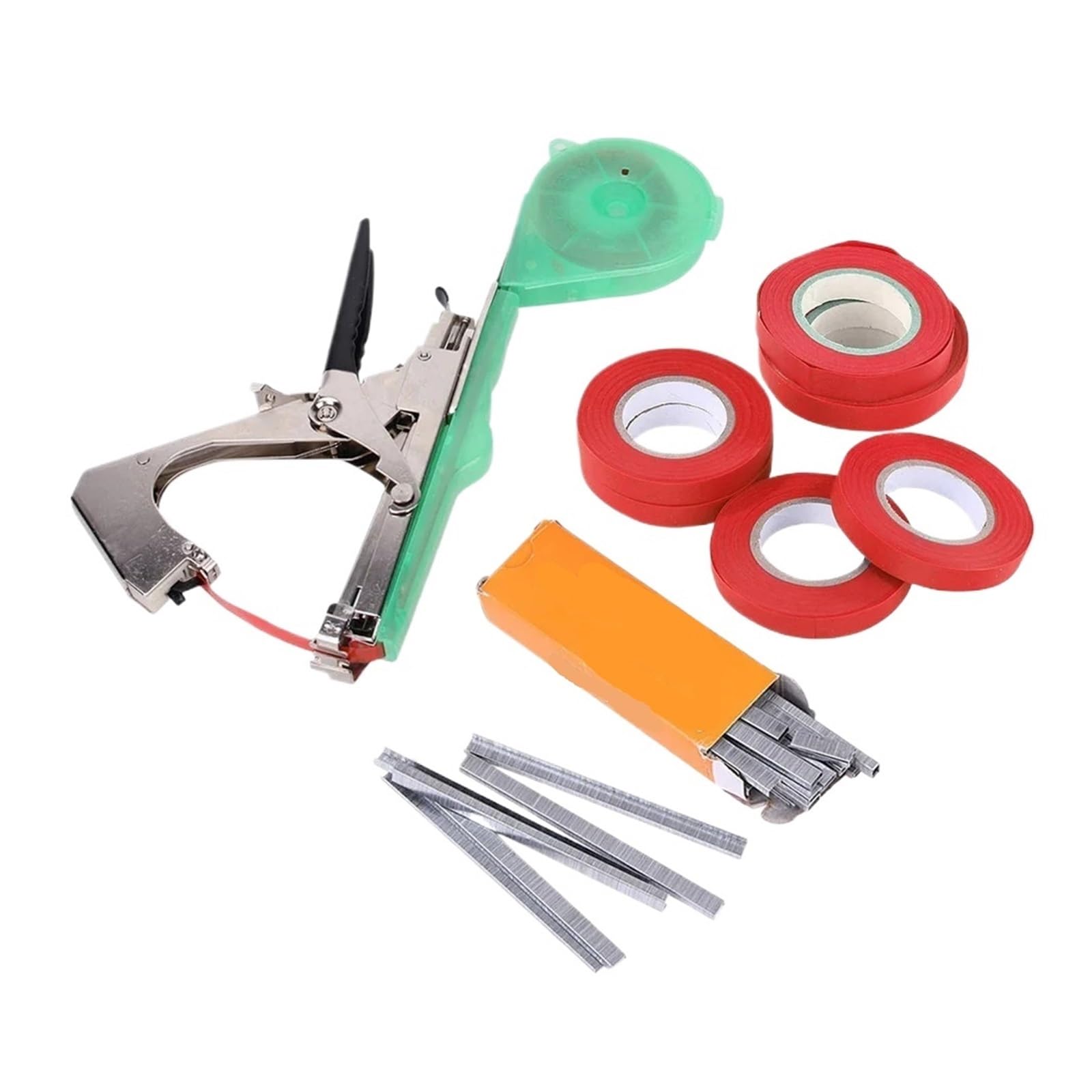 Máquina de encuadernación Manual con 6 Rollos Cintas + 1 Caja Grapas for Atar Ramas, Grapadora Vid UVA, Compatible pimientos y Verduras(1 Set)