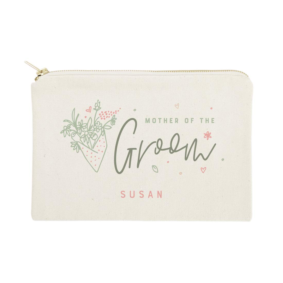 The Cotton & Canvas Co. Personalized Name Floral Mother of the Groom Wedding Cosmetic Bag, Bridal Party Gift and Travel Make Up Pouch