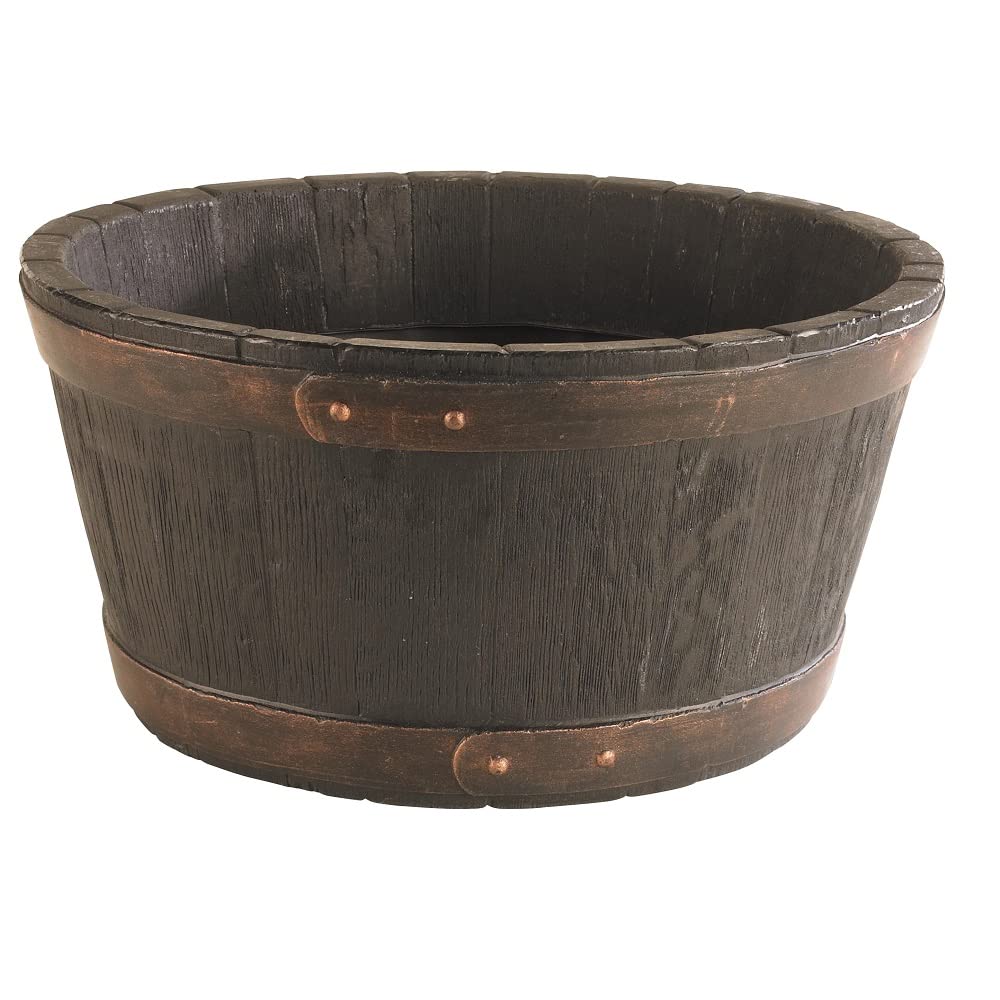 OAK LIKE BLACKSMITH BARREL PLASTIC PLANTER PLANT POT TUB GARDEN PATIO OUTDOOR