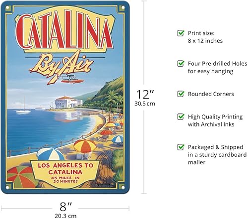 Miniatura 2 de Pacifica Island Art Catalina By Air - Póster de viaje de Los Ángeles a Catalina por Kerne Erickson - Cartel de metal vintage de 8 x 12 pulgadas