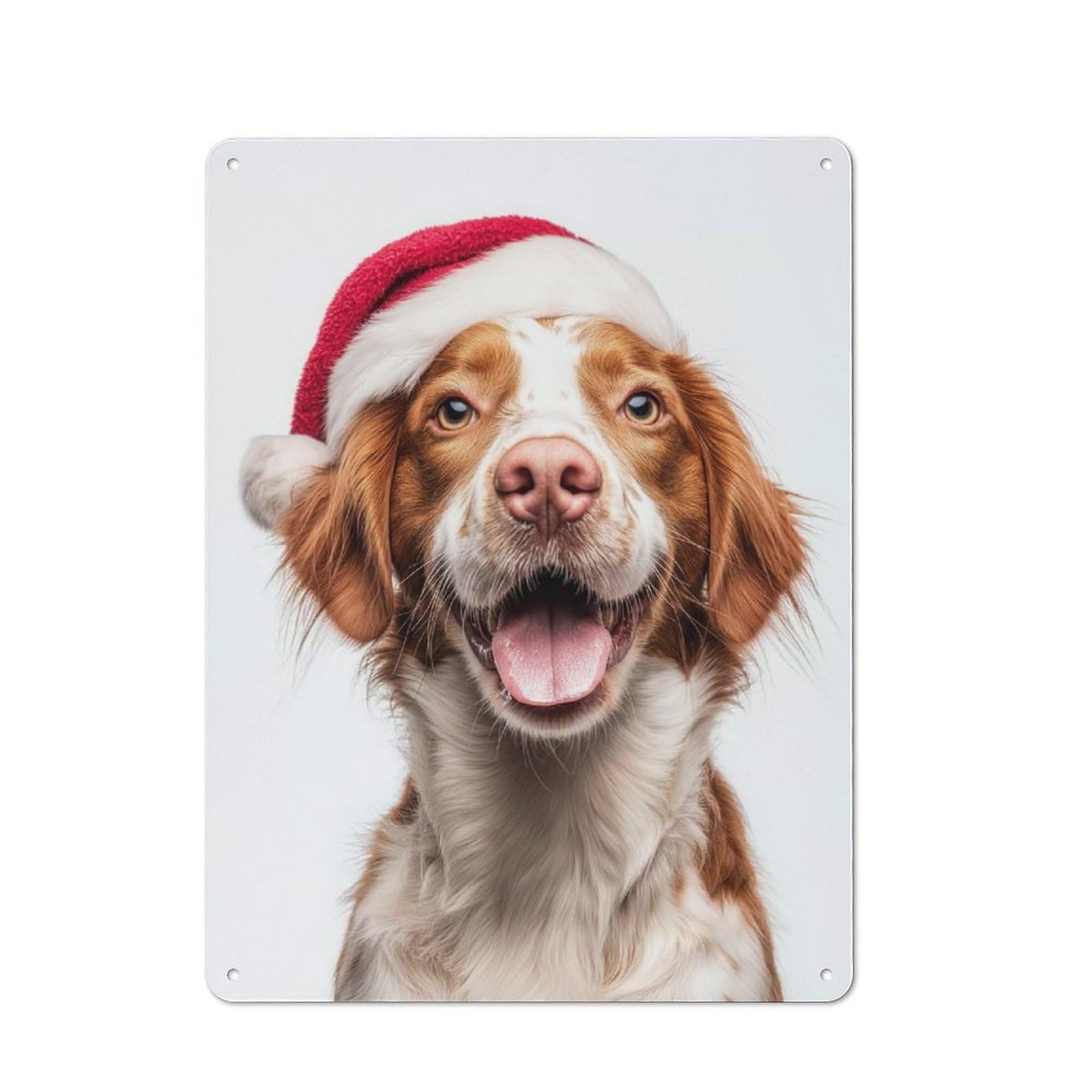 Junmoney Brittany Dog With Santa Hat Tin Wall Sign With Design 40X30cm, Classic Bistro Wall Plaque For Bakery, Diner, Cafe Or Family Room