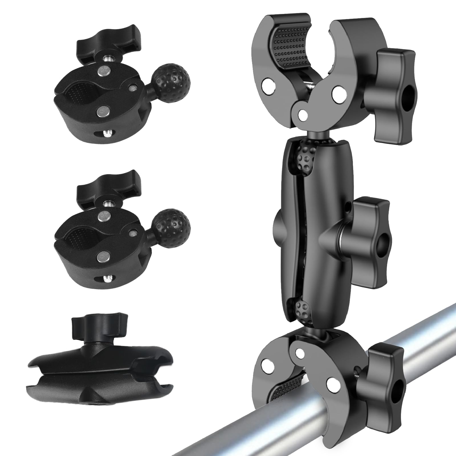 Universal Sports Camera Mount, Double Clamp with 360° Magic Arm, Heavy-Duty Ball Head Mount, for GoPro,360 Stabilizer (Medium)