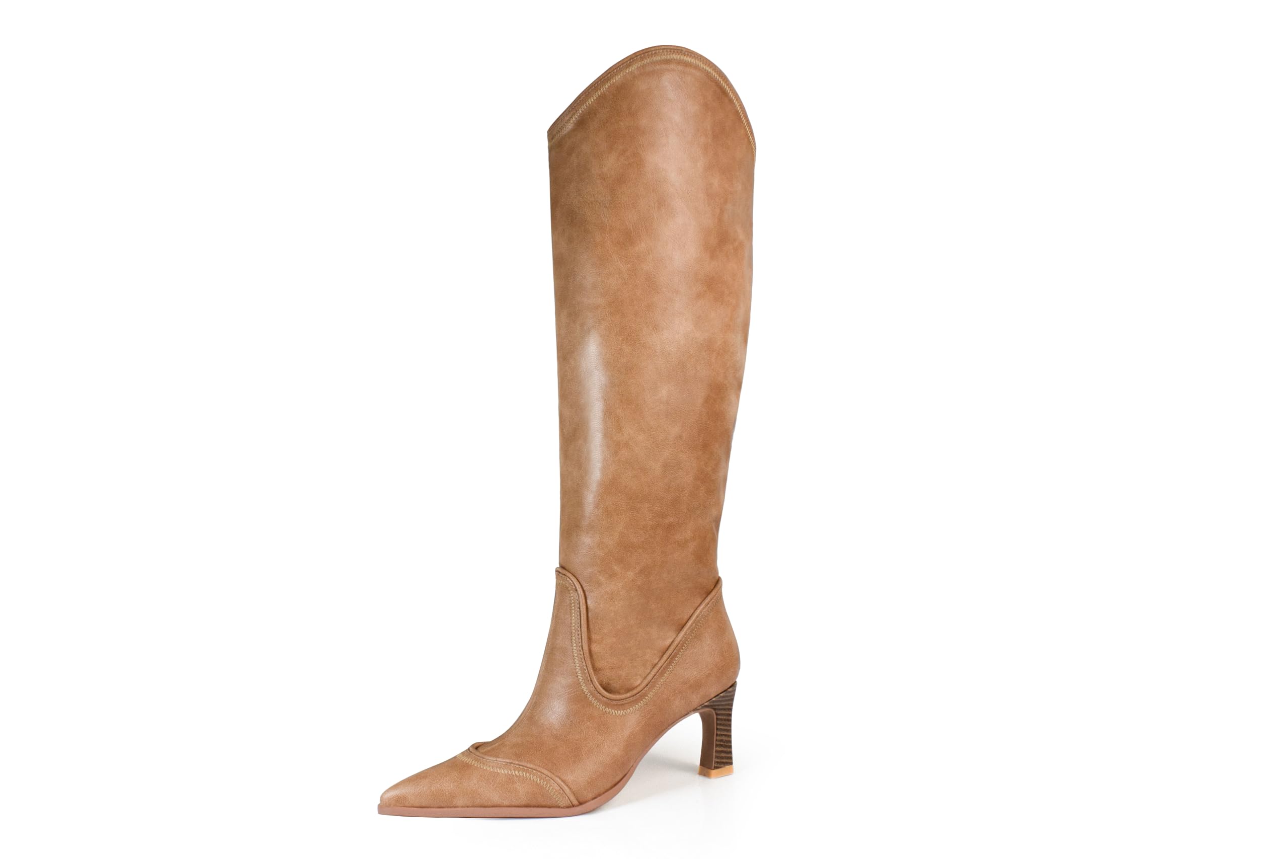 iadore Women Low Chunky Heel Knee High Boots Western Cowboy Boots Pointed Toe Embroidered Cowgirl Comfort Tall Boots