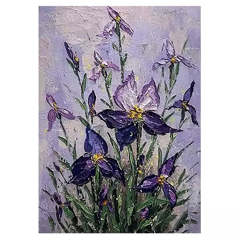 Peinture à l'huile d'iris violet abstrait 70x100 cm sur toile sans cadre