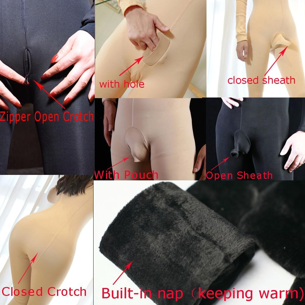Unisex Women Men Sexy 500D Seamless Velvet Bodystocking Warm Catsuit High Elastic Anti-Hook Bodysuit Jumpsuit
