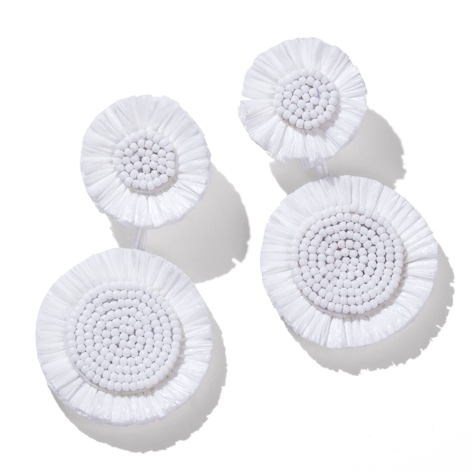 Boucles d'oreilles en raphia faites main aux motifs fleurs - 5