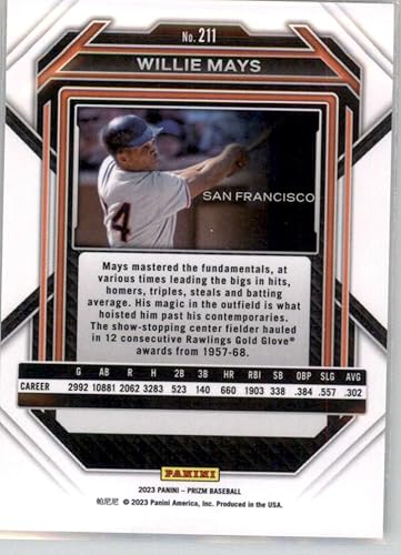 Miniatura 2 de 2023 Panini Prizm #211 Willie Mays San Francisco Giants Baseball Card in Raw (NM or Better) Condition