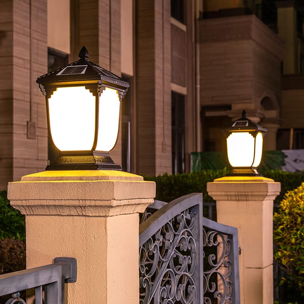 Lampe pilier solaire vintage LED IP55 étanche IP55 en aluminium acrylique simple pour couloir extérieur lumière chaude noire 25/43 cm terrasse patio