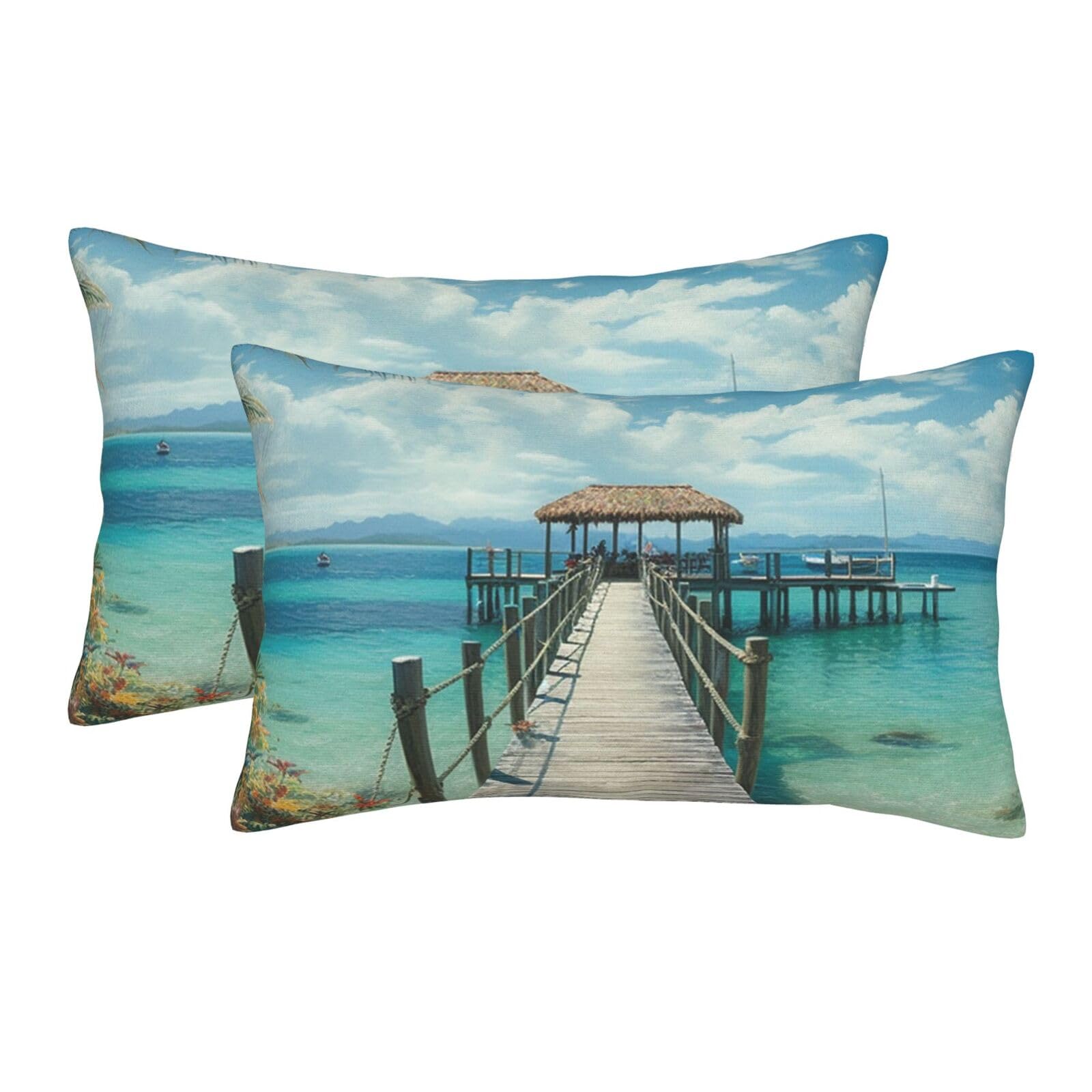 2 Pack Pillow Cases with Hidden Zipper, Soft Breathable Pillow Covers for Hair and Skin, Tropical pier Pillowcases 20"x30" Bed Pillow Protectors Cover for Sleeping Gifts