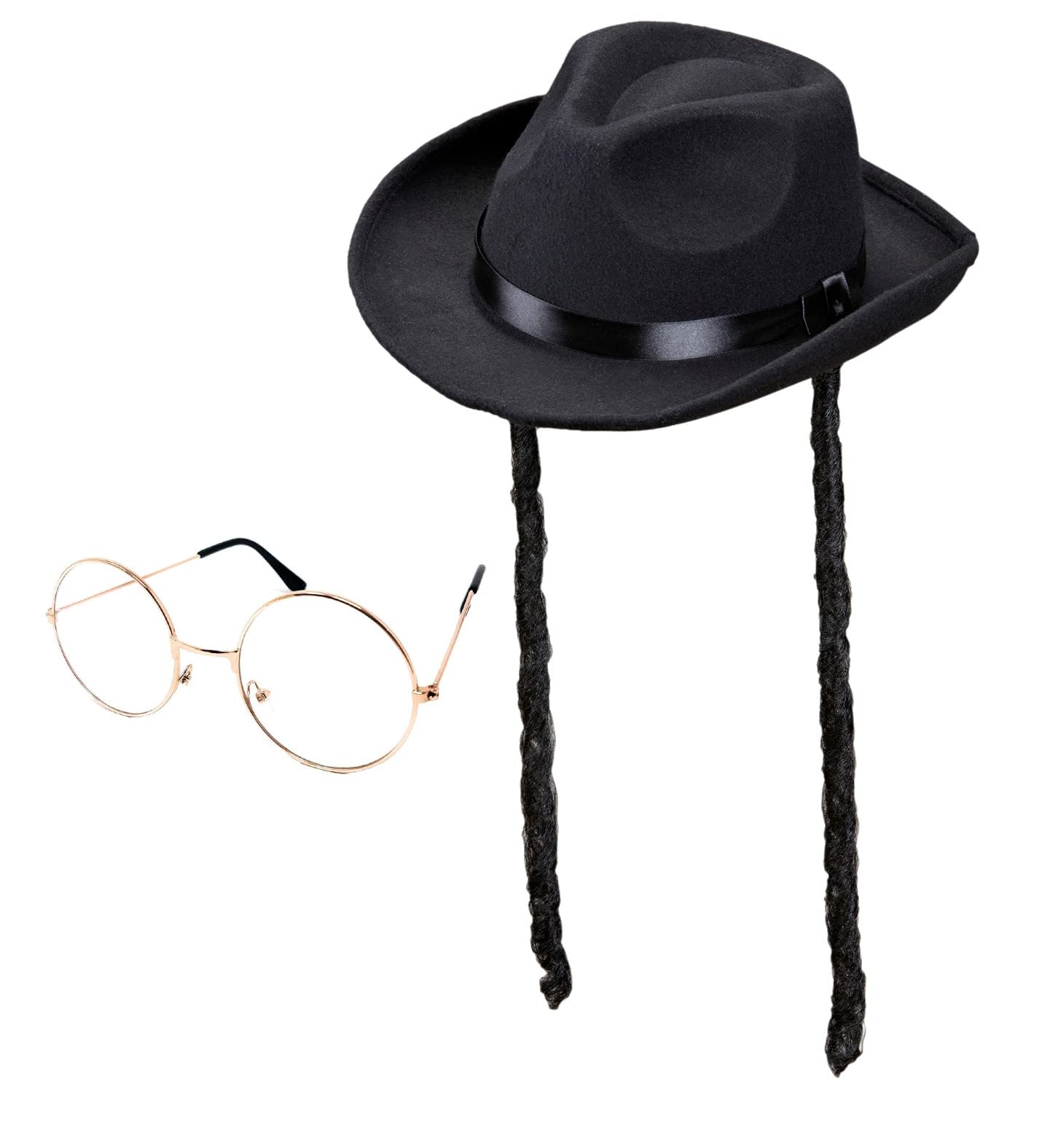 Adult Jewish Rabbi Hat with Braids and Glasses | Men's Rabbi Dress Up Set Role Play Stag Night Carnival Fancy Dress Costume